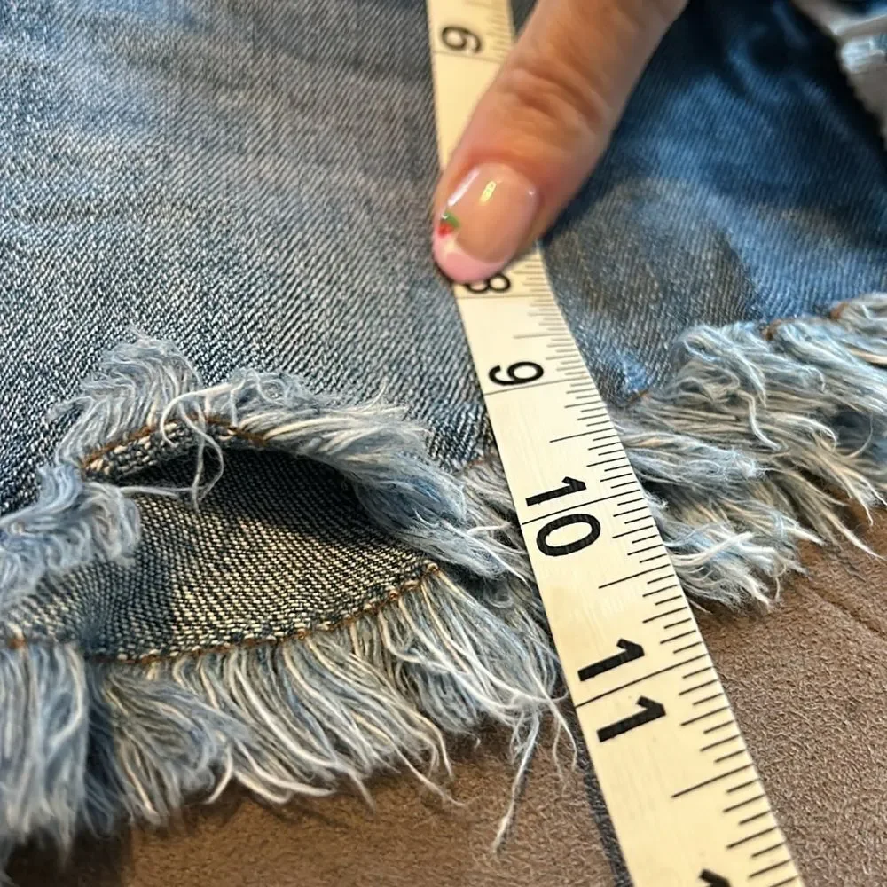 STS Blu Distressed Blue Jean Shorts with Pom-Pom Trim - Picture 12 of 12
